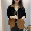 2024 Contraste Cor Costura Bolso Duplo Jaqueta Feminina Estilo Ocidental Gola POLO Manga Comprida All-match Top Casual Trendy para Mãe
