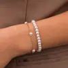 Conjunto Elegante e Moderno de Pulseiras Elásticas de Liga de Zinco com Pérolas - Conjunto de 2 Peças - Adequado para Mulheres e Meninas para o Dia a Dia, Férias e Festas
