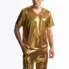 Camiseta Masculina Brilhante Bronzeadora Decote V Manga Curta Estilo Disco Palco Brilhante Exportação Transfronteiriça Roupas Masculinas t