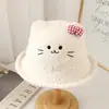 Chapéu de Pescador Gato Fofo de Veludo de Cordeiro de Inverno Feminino Quente Aba Larga Versátil Chapéu com Laço de Orelha Pequena