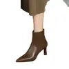 Botines de algodón estilo noreste, botines cortos para mujer, botines ajustados, tacones de aguja de punta fina, tacones altos estilo francés, forrados de felpa para abrigar, zapatos de mujer para otoño e invierno, botas de nieve