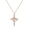 Colar Cruz Popular Transfronteiriço com Coroa para Mulheres Banhado a Ouro 14K Colar de Coroa Simples Colar de Diamante Fé