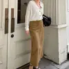 Saia de Camurça, Khaki Feminina Estilo Francês Cintura Alta Emagrecedora Reta Longa Saia Moda Outono 2026 Roupas Femininas