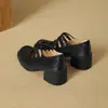Sapatos Femininos Estilo Francês com Salto Bloco e Bico Quadrado Baixo, Novo Modelo de Primavera com Tira Elástica, Fáceis de Calçar, Confortáveis Sapatos Mary Jane de Salto Alto