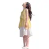 Vestido Colete de Verão Sem Mangas para Meninas Doce e Fofo Vestido com Laço Design Moderno Vestido Irregular de Princesa