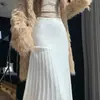 Foto real saia plissada de tricô super bonita saia de comprimento médio de inverno saia de cauda de peixe drapeada que abraça o quadril feminina outono e inverno saia longapetite