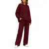 Conjunto de moletom com gola redonda e mangas compridas de cor sólida para primavera/outono europeu e americano, moda feminina casual, calça pantalona ampla, novo produto