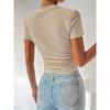Amazon Europeu e Americano Transfronteiriço Novos Produtos Primavera e Verão Aliexpress Ajuste Slim Versátil Plissado Gola Redonda Malha Manga Curta Camiseta Estilo Curto
