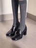 Versión de piel de oveja ~ Zapatos retro pequeños de cuero para mujer, zapatos de tacón alto de cuero negro con tacón grueso, mocasines estilo británico, zapatos de uniforme JK