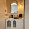 Mueble de baño de color crema con combinación de placa de roca, lavabo de cerámica sin costuras, todo en uno, mesa de lavado retro francesa, lavabo, piscina de lavado
