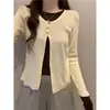 6 Lana Lavada Nuevo Diseño Otoño para Mujer Estilo Suave Suéter de Punto de Manga Larga con Falso Dos Piezas y Puntadas Color Block