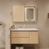 Gabinete de Baño Color Madera Natural Moderno Minimalista Gabinete Inteligente con Lavabo Cerámico Integrado Juego de Gabinetes de Baño