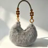 Bolsa Feminina de Ombro Estilo Chinês Tendência Chinesa Contas de Madeira Bolsa Bolinho Outono/Inverno Nova Moda Personalizada Criativa Bolsa de Axila