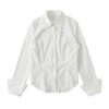 A856-24 verano nuevo estilo americano estilo universitario chica guapa cuello polo adelgazante de cintura color sólido casual camisa de manga larga