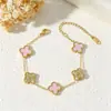 Pulsera de Trébol Transfronteriza con Diamantes, Lujo Ligero y Sensación de Alta Gama, Joyería de Nicho Popular para Mujeres, Accesorios Simples para la Mano