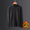Camiseta de Manga Larga para Hombre de Terciopelo Zorro Plateado de 420g, Top Engrosado con Forro Polar, Cuello Redondo, Camiseta Base, Ropa Interior Térmica de Color Sólido para Otoño e Invierno