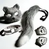 Accesorios de disfraz de zorro pequeño para Halloween: guantes, diadema, accesorios para el cabello, tocado de zorro demoníaco de mascarada, accesorio de cola de zorro
