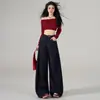 Pantalones vaqueros de pierna ancha, estilo americano azul oscuro, color original, no se decoloran, corte holgado para mujer, estilo nuevo, forrados de felpa, fluidos, hasta el suelo. Yichun