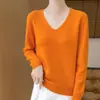 Suéter novo de malha 100% lã pronto para usar, top solto de gola V, segunda pele de malha, peça grossa para outono e inverno para mulheres