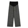 Calças pantalona de maternidade para uso externo, calças compridas retas largas casuais listradas finas, calças compridas até o chão plus size para primavera e outono, roupas de maternidade