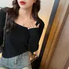 Tejidos de Punto para Mujer en Primavera, Otoño e Invierno 2024 Nuevas Camisetas Básicas Casuales Ajustadas de Cuello Cuadrado con Tops de Manga Larga para Otoño