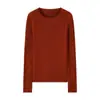 Suéter de Lana 100% Pura Hilo Fino para Mujer, Cuello Redondo, Corte Ajustado, Camiseta Base Delgada, Suave y Ceñido, Suéter Versátil de Forro Polar Rayado