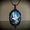 Moda Una Pieza Elegante Paisaje Aurora Patrón Marco Negro Vidrio Grabado Collar Regalo Romántico Fábrica de Joyería al por Mayor