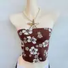 Top de Tubo Estampado Floral Sin Mangas Hombros Descubiertos Espalda Descubierta Estilo Verano Playa Estilo Discoteca Top tipo Camiseta de Personalidad Vintage
