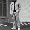 Conjunto de Cardigã com Lapela, Casaco, Terno e Calça Solta de Manga Longa Masculino para Outono Inverno, Conjunto para Deslocamento e Esportes