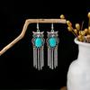 Pendientes Retro Étnicos Europeos y Americanos de Turquesa Azul con Diseño de Anillo Hueco, Colgantes de Borla Floral de Gama Alta, Pendientes Exagerados de Gota de Agua