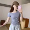 Algodão Puro Estilo Coreano Cor Sólida Manga Curta Ombro a Ombro/Um Ombro 2026 Verão Novo Slim Fit Versátil Redutor de Idade Emagrecedor Top Camiseta