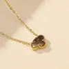 Colar da Sorte Dupla Face 13mm Trevo de Quatro Folhas Colar Aço Titânio Ouro 18K Pingente Simples Luxo Leve Celebridade da Internet Colar Clavícula
