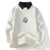 Venta Caliente Transfronteriza Venta Directa de Fábrica Invierno Nuevo Engrosado Falso Dos Piezas Cuello de Camisa Suéter Ropa de Punto para Hombre