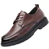 Zapatos casuales para hombre de suela gruesa, piel genuina, estilo británico, mocasines versátiles, aptos para bodas, con cordones y para uso en la oficina
