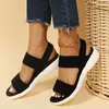 2026 Sandalias de Tallas Grandes para Mujer de Comercio Electrónico Transfronterizo Verano Tacón Plano Tacón de Cuña Suela Gruesa Boca de Pez Banda Elástica Sandalias Romanas