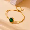 Pulsera de Acero Inoxidable para Mujer, Pulsera Vintage con Colgante de Piedra en Forma de Círculo Esmeralda, Nueva Moda Europea y Americana de Lujo Ligero