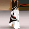 Site independente Amazon novo vestido longo sexy sem mangas com estampa retrô europeia e americana com bolsos