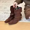 Botines retro cuadrados decorativos de cuero suave estilo coreano para otoño e invierno, estilizan y son versátiles, con tacón grueso y tacón bajo, botines de moda para mujer