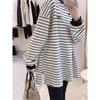 Playera de Terciopelo Cálida de Manga Larga Estilo Europeo y Americano para Mujer para Otoño e Invierno Camiseta Holgada de Terciopelo para Fondo Top Bordado a Rayas