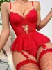 Conjunto de Lingerie Sexy Tentação Transfronteiriço Europeu e Americano Fino Renda Cinto de Liga Dia dos Namorados Paixão Uniforme Modelador