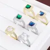 Anillo Cuadrado de Circonita Vintage Elegante de Cuatro Garras para Hombres y Mujeres, Clásico de Alta Gama, Anillo para Dedo Índice de Cobre Puro, Exclusivamente para Ventas Transfronterizas