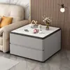 Mesa Lateral Quadrada para Sofá Luxo Leve Sensação de Alto Padrão Tampo de Cerâmica Armário Lateral de Madeira Maciça Mesa Quadrada para Sala de Estar Armário de Armazenamento Mesa de Centro Mesa Lateral