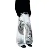 Calça Jeans com Estampa de Notas Musicais Estilo Americano para Homens e Mulheres, Moda Casual da Alta Rua da Primavera, Calças Largas Retro Hip-Hop