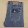 Moda de Lujo Primavera y Verano Azul Gris Poliéster Delgado Elástico Recto Ligeramente Sueltos Jeans para Hombre