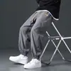 Pantalones Casuales de Color Sólido con Etiqueta de Seda de Hielo para Hombre, Pantalones Deportivos Finos de Pierna Recta y Ancha con Caída para Verano, Pantalones Versátiles de Moda para Hombre