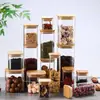 Contenedores de Almacenamiento de Vidrio de Boca Ancha con Diseño Moderno y Tapas de Bambú para Almacenamiento de Alimentos