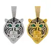 Estilo Hip Hop Transfronterizo Europeo y Americano Aleación Incrustada Pedrería Ojo de Esmeralda Tigre Colgante Goteo de Aceite Cabeza de Tigre Feroz Collar de Animales para Hombre