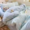 Fresco y simple juego de cuatro piezas de algodón puro grado madre e hijo clase A sábana bajera suave para dormir sin ropa sábana encimera funda de edredón para dormitorio juego de ropa de cama de tres piezas~