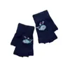 Luvas de Meio Dedo Quentes e Grossas de Inverno Padrão de Baleia Fofo de Desenho Animado Japonês Luvas de Lã Tricotadas com Forro de Fleece para Tela de Toque