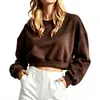 2026 Amazon Primavera y Otoño Tops de Manga Larga para Mujer Elegantes y Casuales Tops Cortos de Cuello Redondo Venta al por Mayor